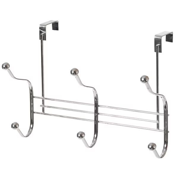 Chrome 6 Hook Hanger Organizer, Hang Over The Door Kitchen Vanity Towel Hook, Entryway Coat Rack, Basicwise, Mfr#: QI004051